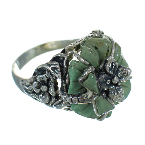 Turquoise Genuine Sterling Silver Flower Dragonfly Jewelry Ring Size 6-3/4 RX88123